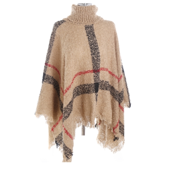 PLAID DESIGN PONCHO LT OR DK KHAKI **ONLY 1 LEFT!! - Picture 6 of 8
